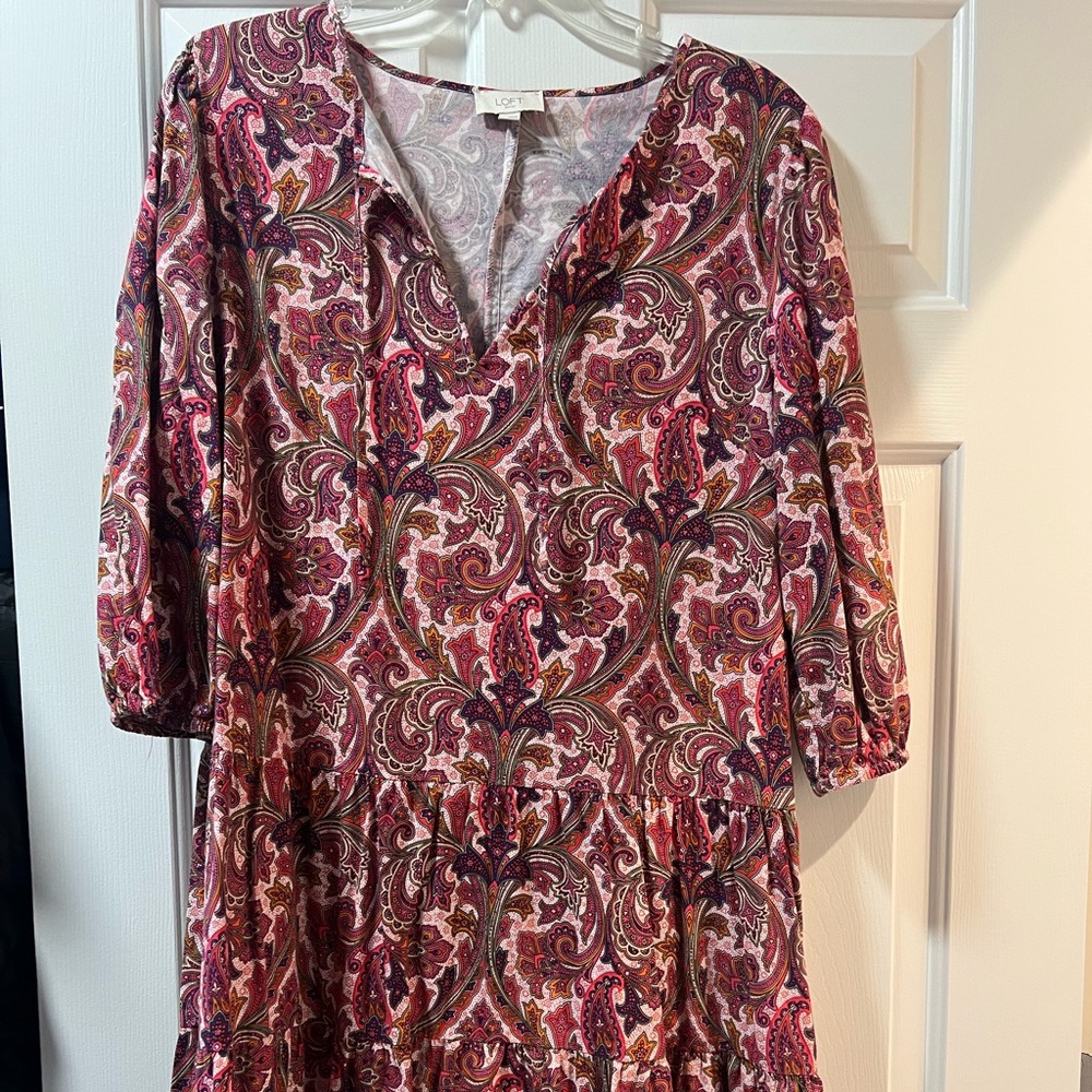 LOFT Paisley Print Midi Dress - Red and Pink
